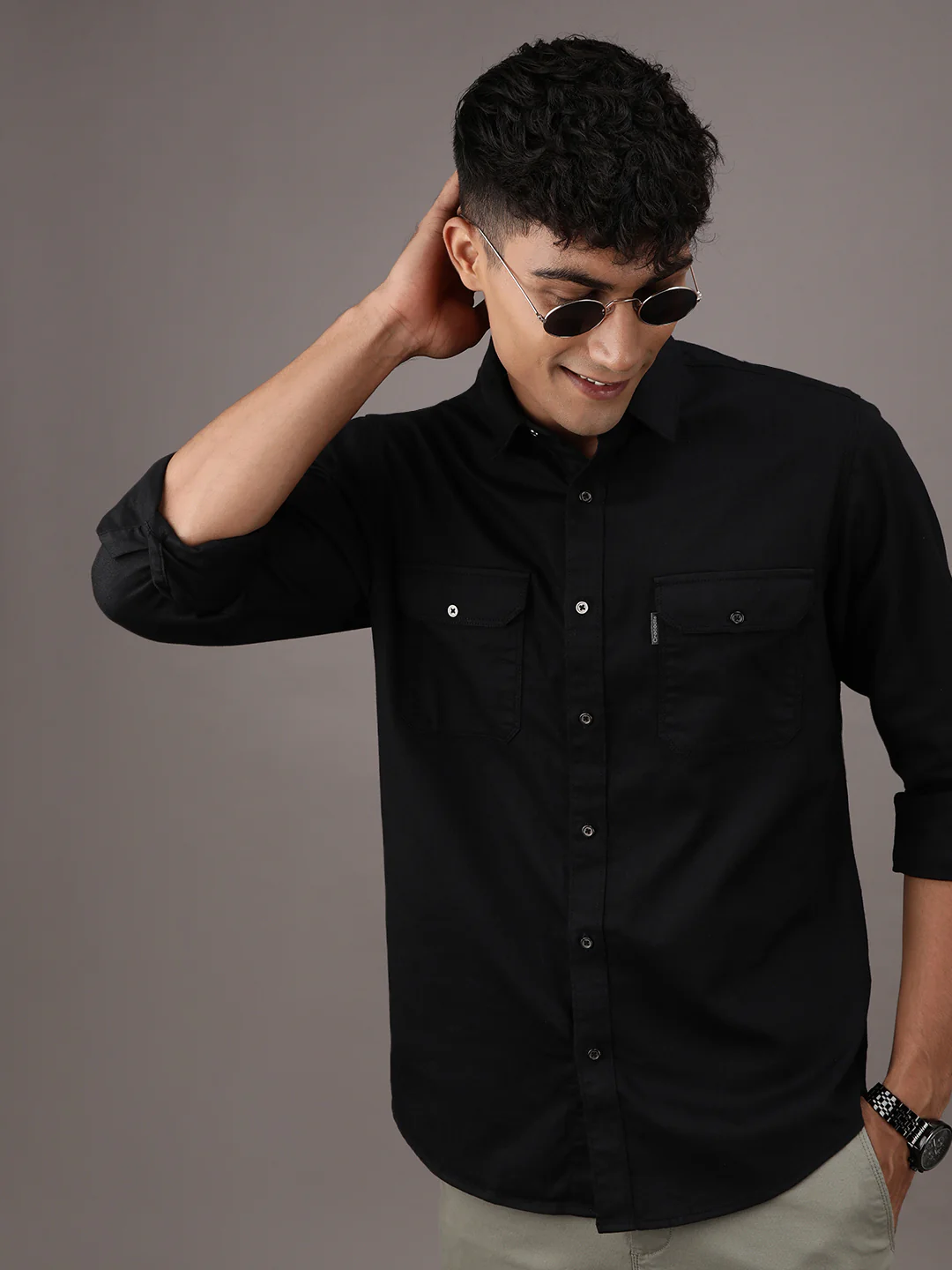 Black Solid Full Sleeve Casual Shirt