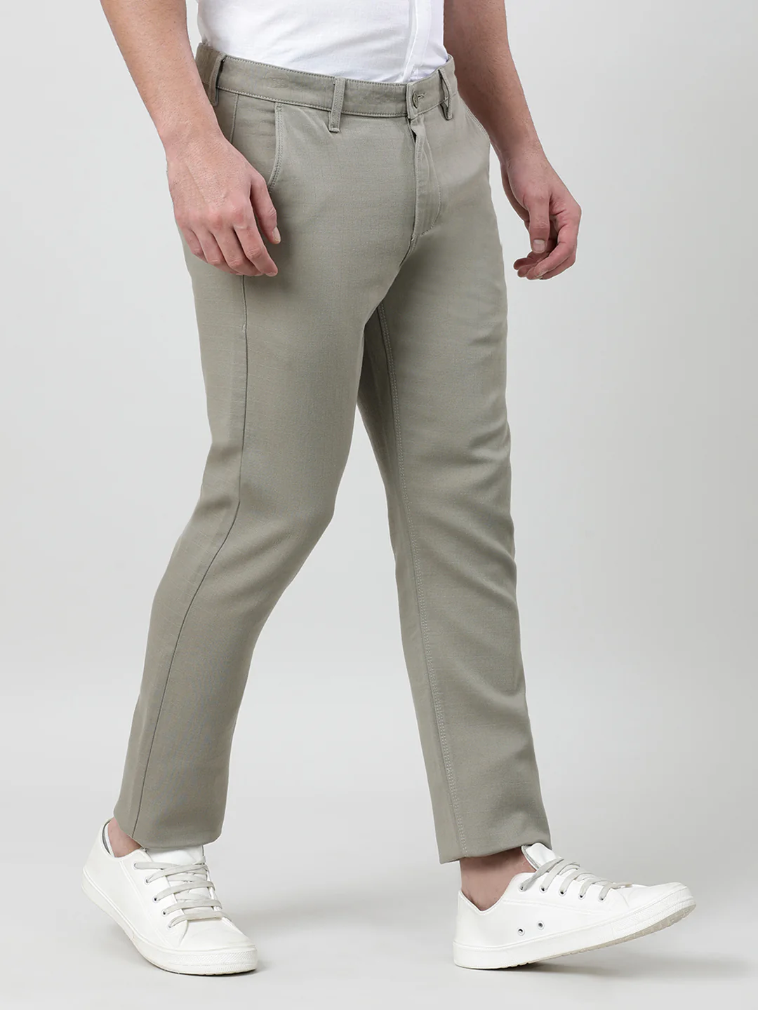 Light Green Solid Slim Fit Casual Trouser