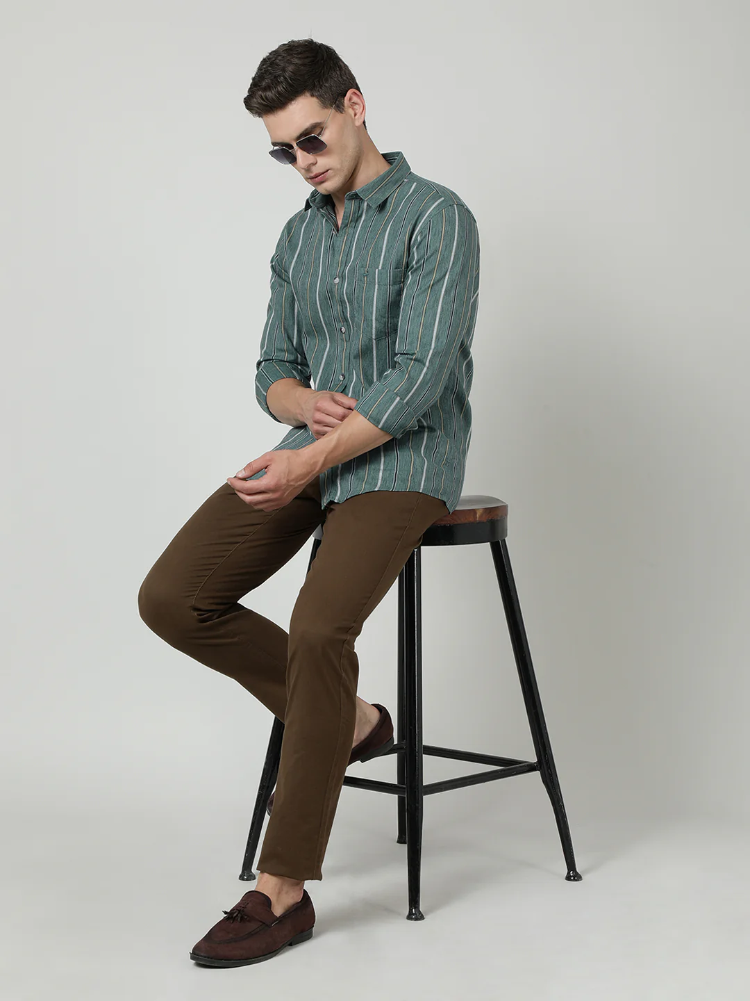 Green Striped Full Sleeve Shirt