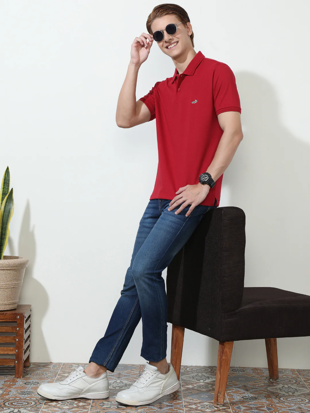 Red Solid Half Sleeve Casual Polo T-Shirt