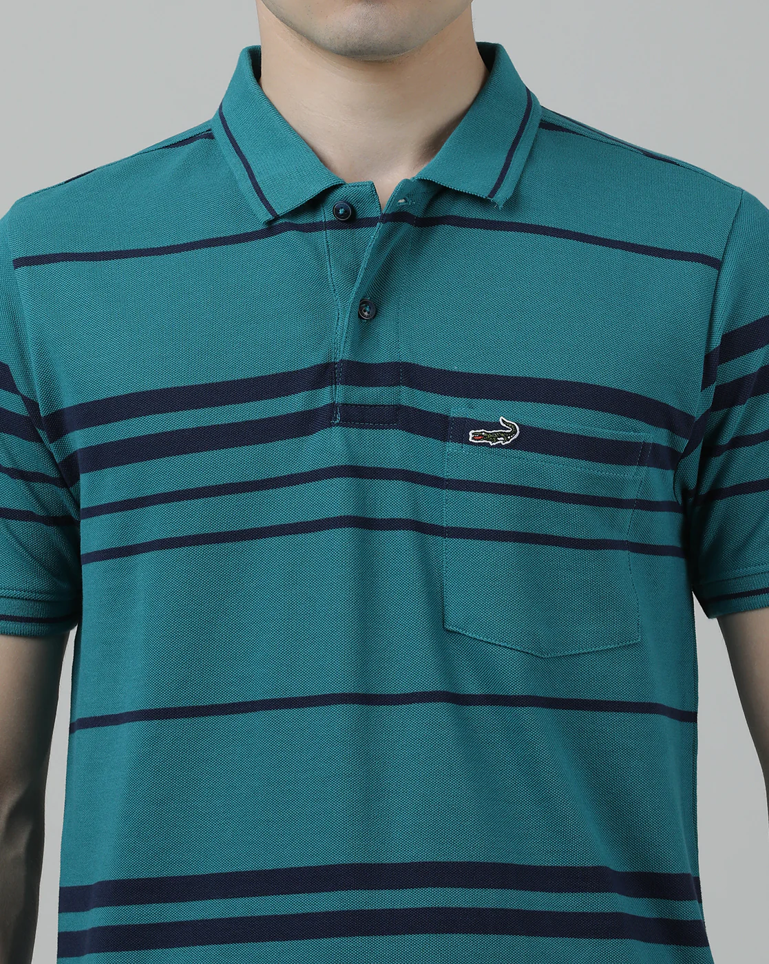 Casual Green Striped Polo T-Shirt