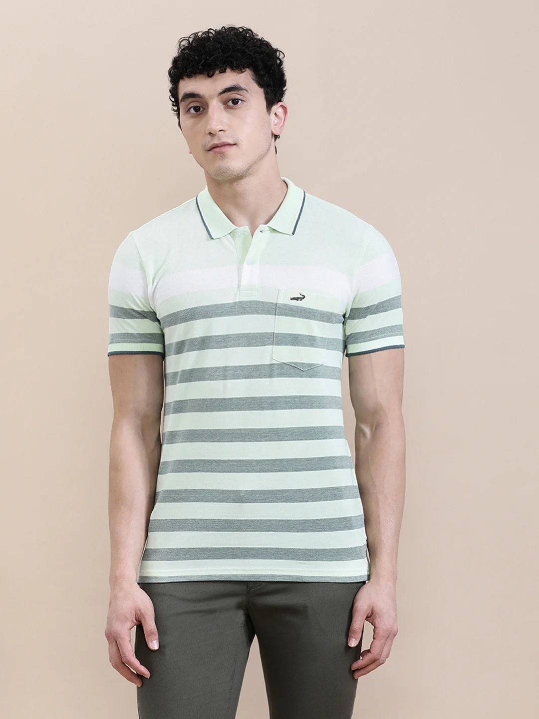 Green Birdseye Engineered Stripe Slim Fit Polo