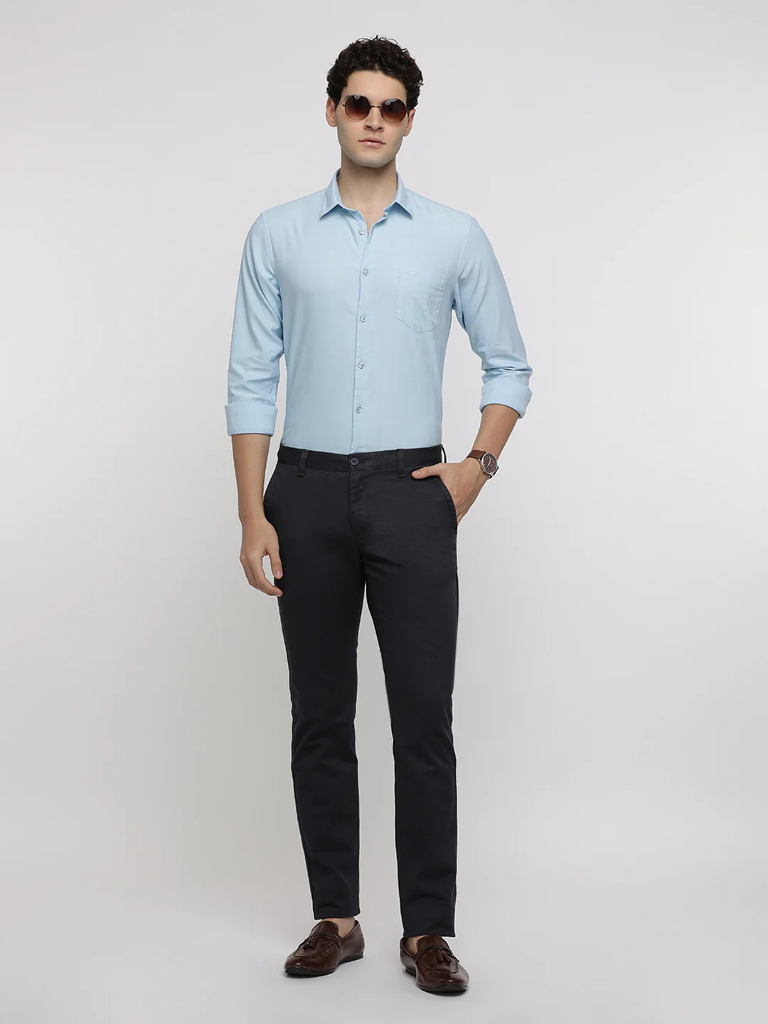 Dark Grey Textured Stretch Trouser