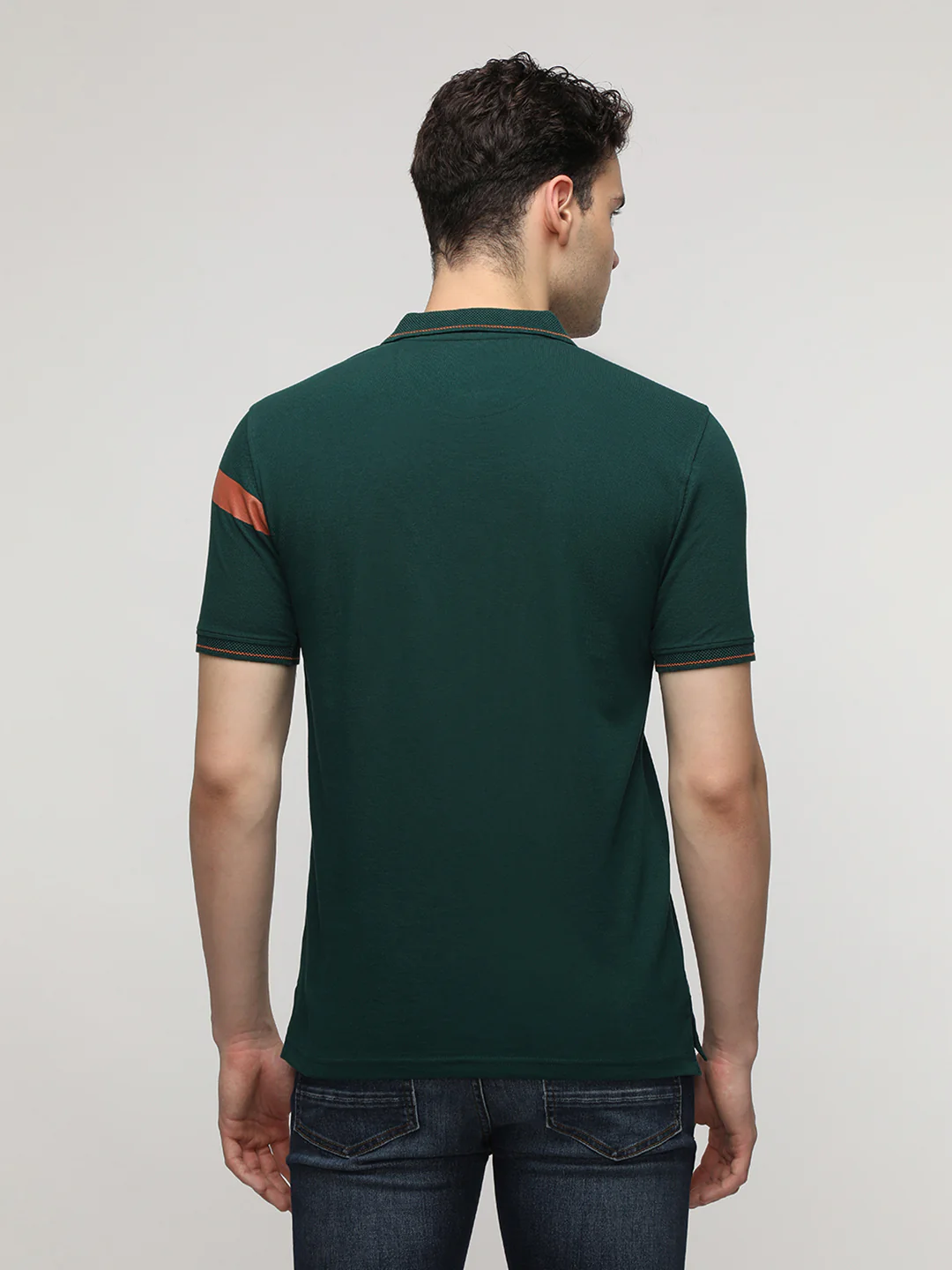 Placement Stripe Printed Polo T-Shirt in Green
