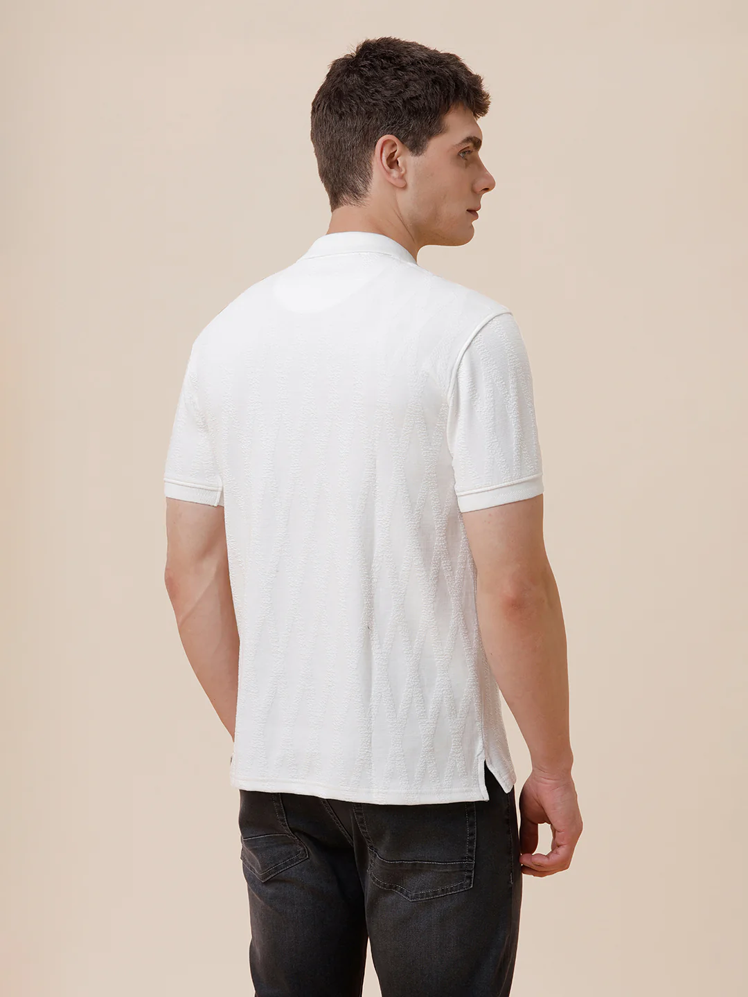 Bold Geometric Jaquard Polo Tshirt In White