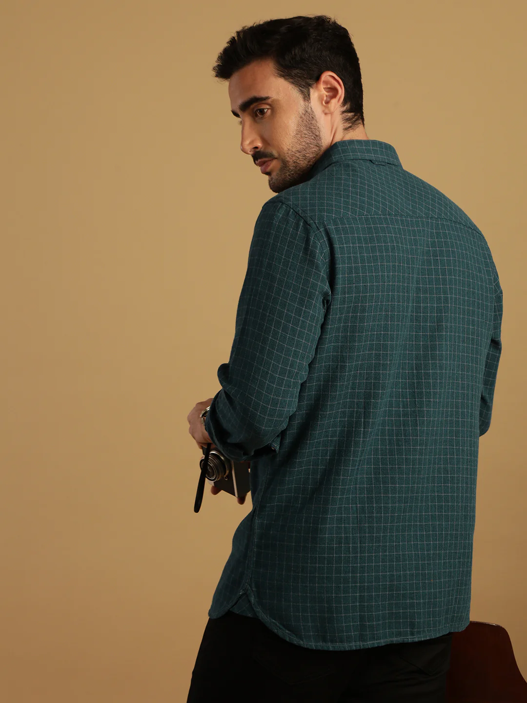 Teal Blue Checked Full Sleeve 100% Cotton Shirt