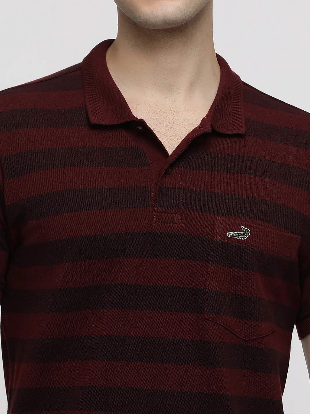 Burgundy Birdseye Striped Polo T-Shirt