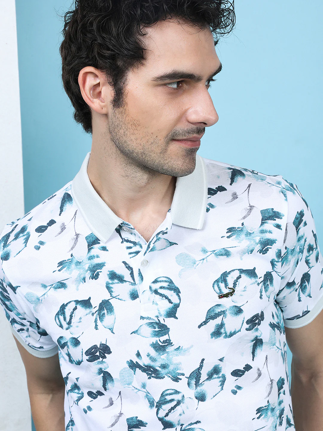 Tropical Grunge All Over Print Polo Shirt In Navy