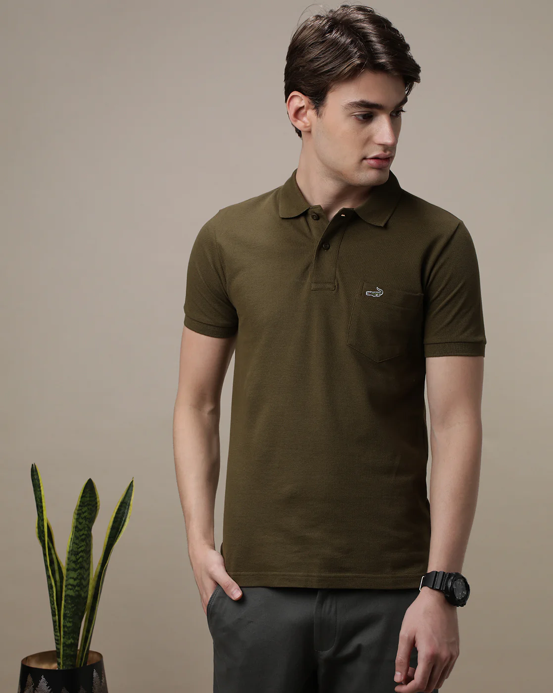Solid Green Slim Fit Polo T-Shirt with Pocket