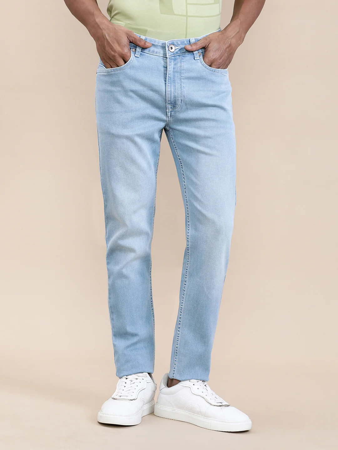 Ice Washed Light Blue Slim Tapered Jeans