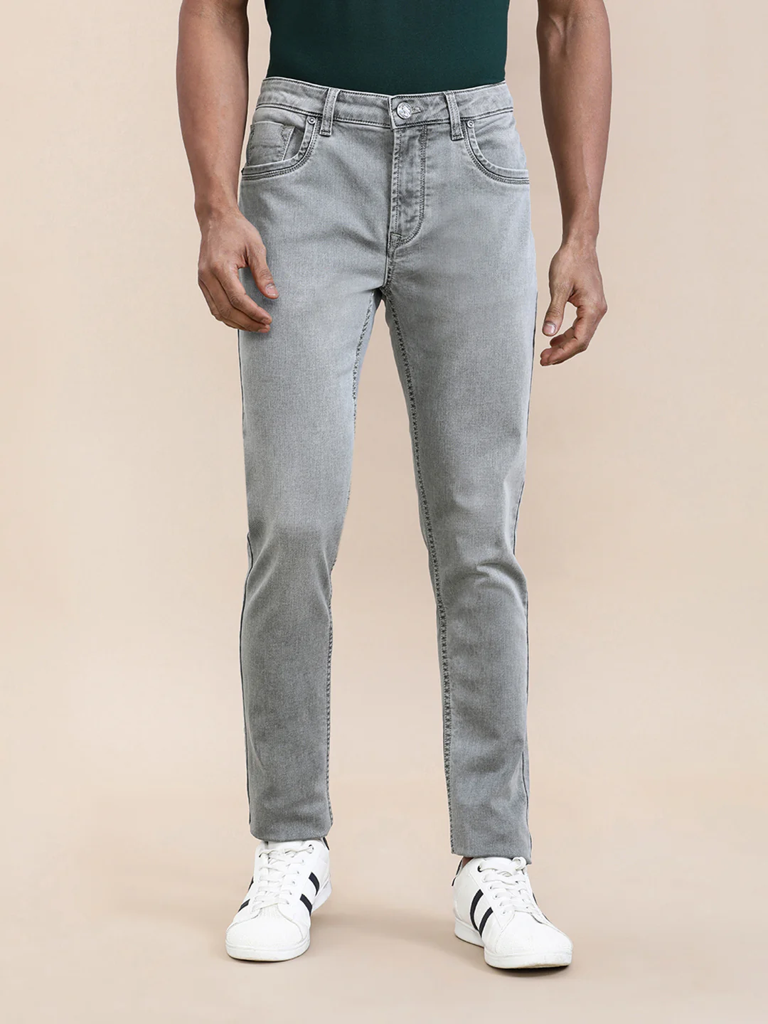 Stone Washed Olive Knit Slim Fit Jeans