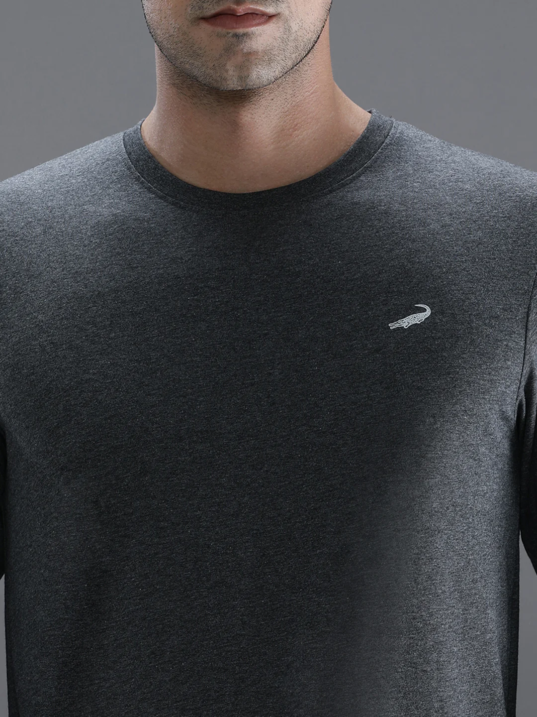 Casual Charcoal Melange Grey Solid T-Shirt