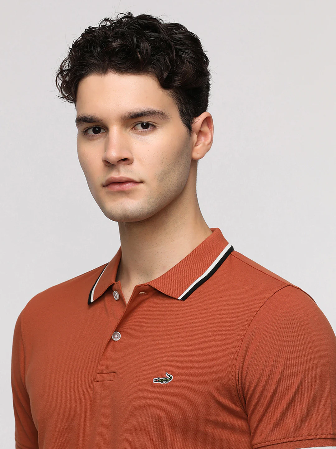 Solid Strecth Polo T-Shirt in Brown