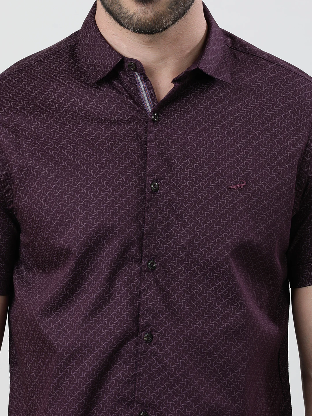 Maroon Printed Half Sleeve 100% Cotton Shirt