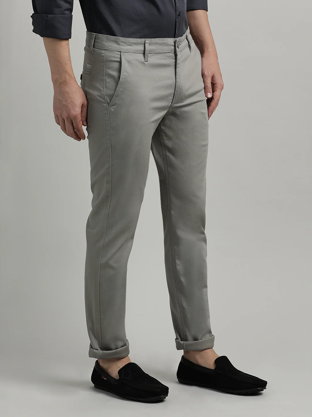 Grey Solid Slim Fit Trouser