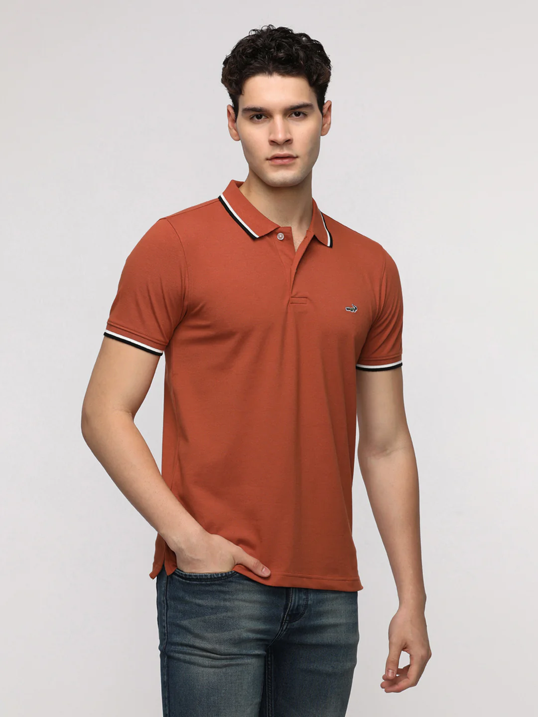 Solid Strecth Polo T-Shirt in Brown