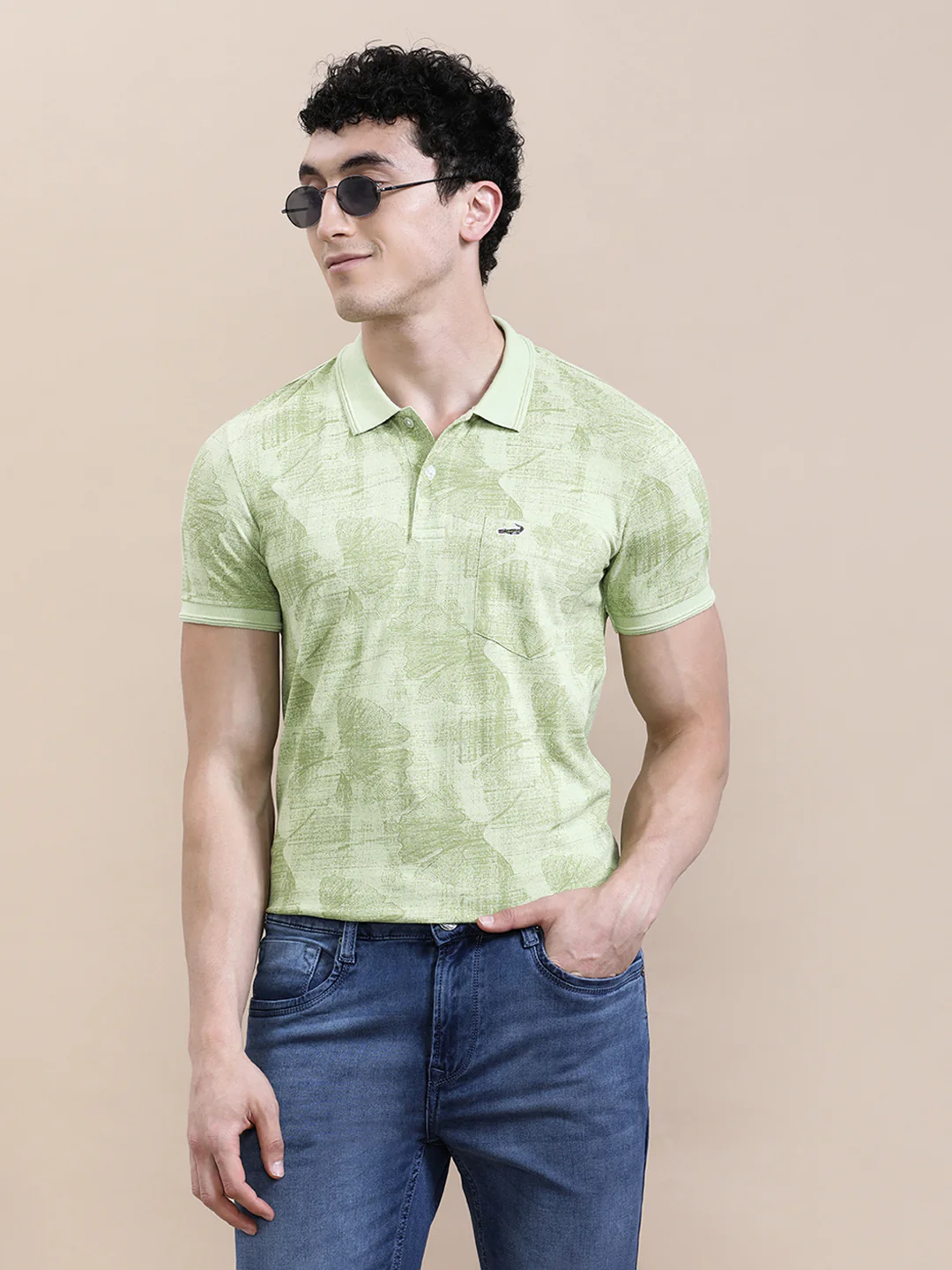 All Over Leaf Print Slim Fit Polo
