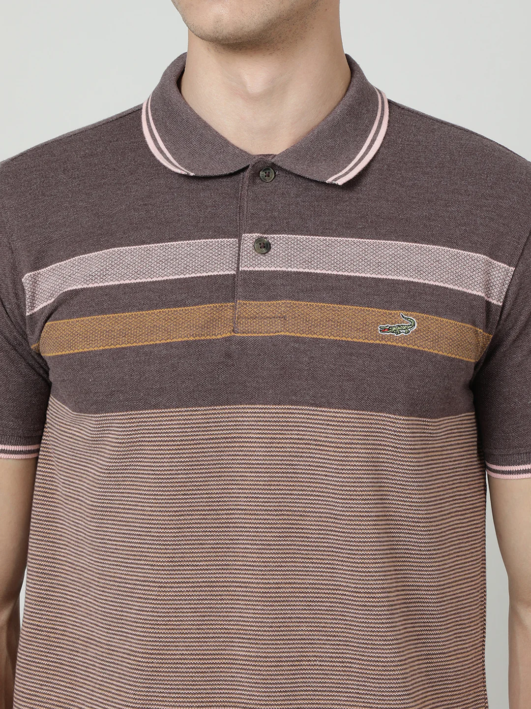 Brown Striped Polo T-Shirt