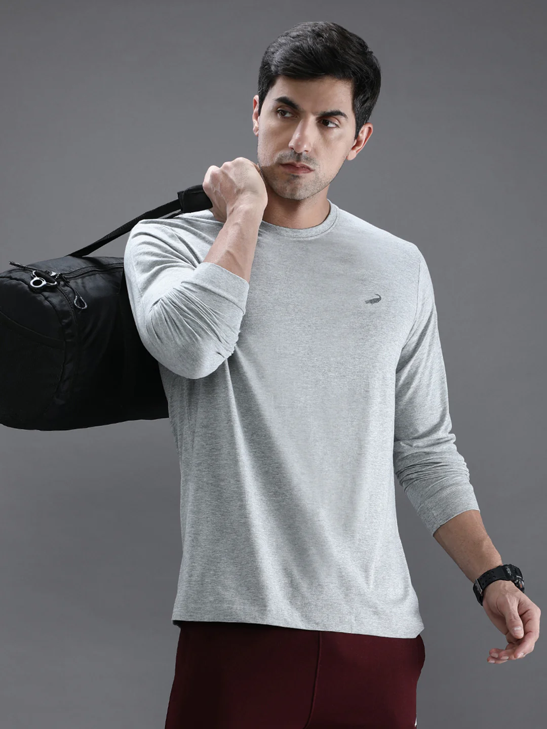 Casual Grey Melange Solid T-Shirt