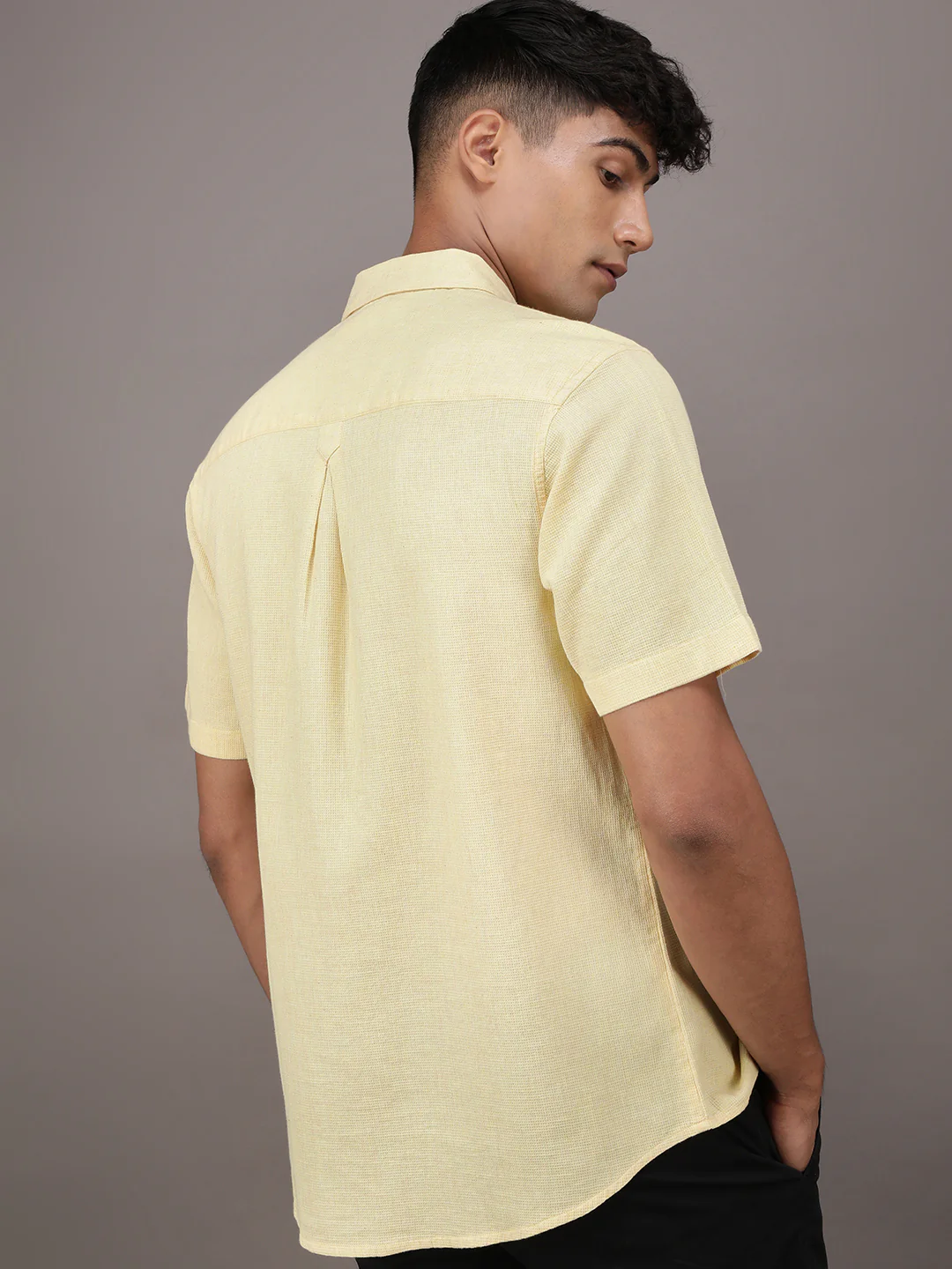Yellow Solid Half Sleeve 100% Cotton Shirt