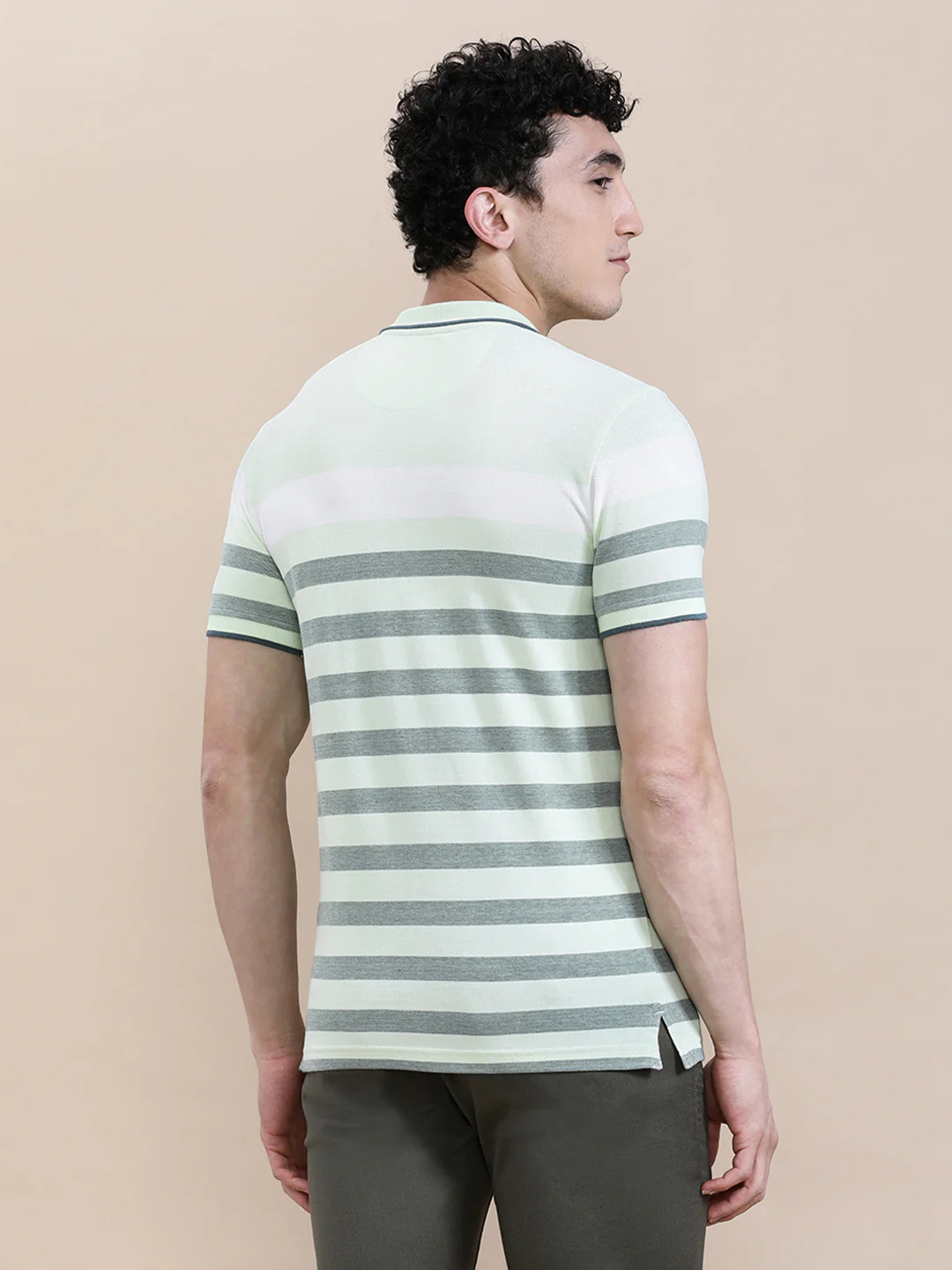Green Birdseye Engineered Stripe Slim Fit Polo