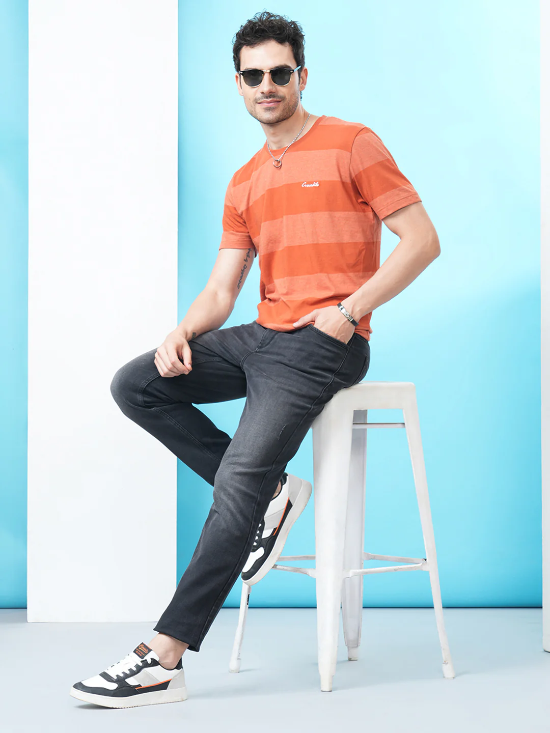 Over Dyed Striped T-Shirt In Rust