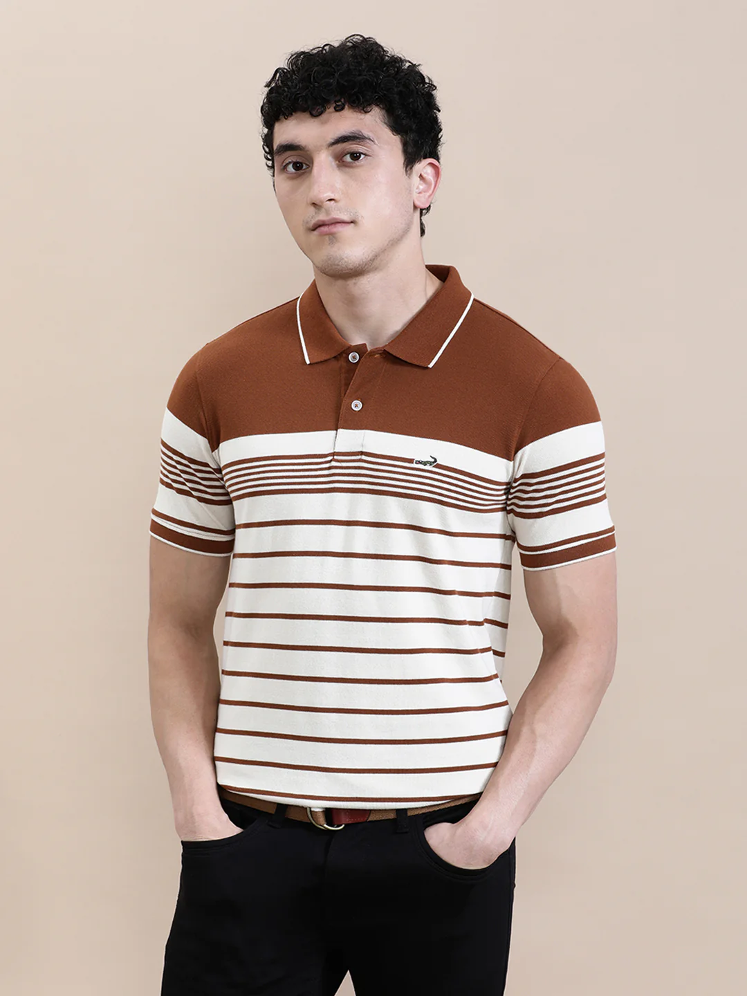 Slim Fit Brown ENG-Striper T-Shirt