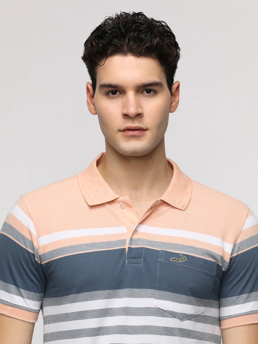 Engineered Striped Coral Slim T-Shirt with Cotton Poly Blend