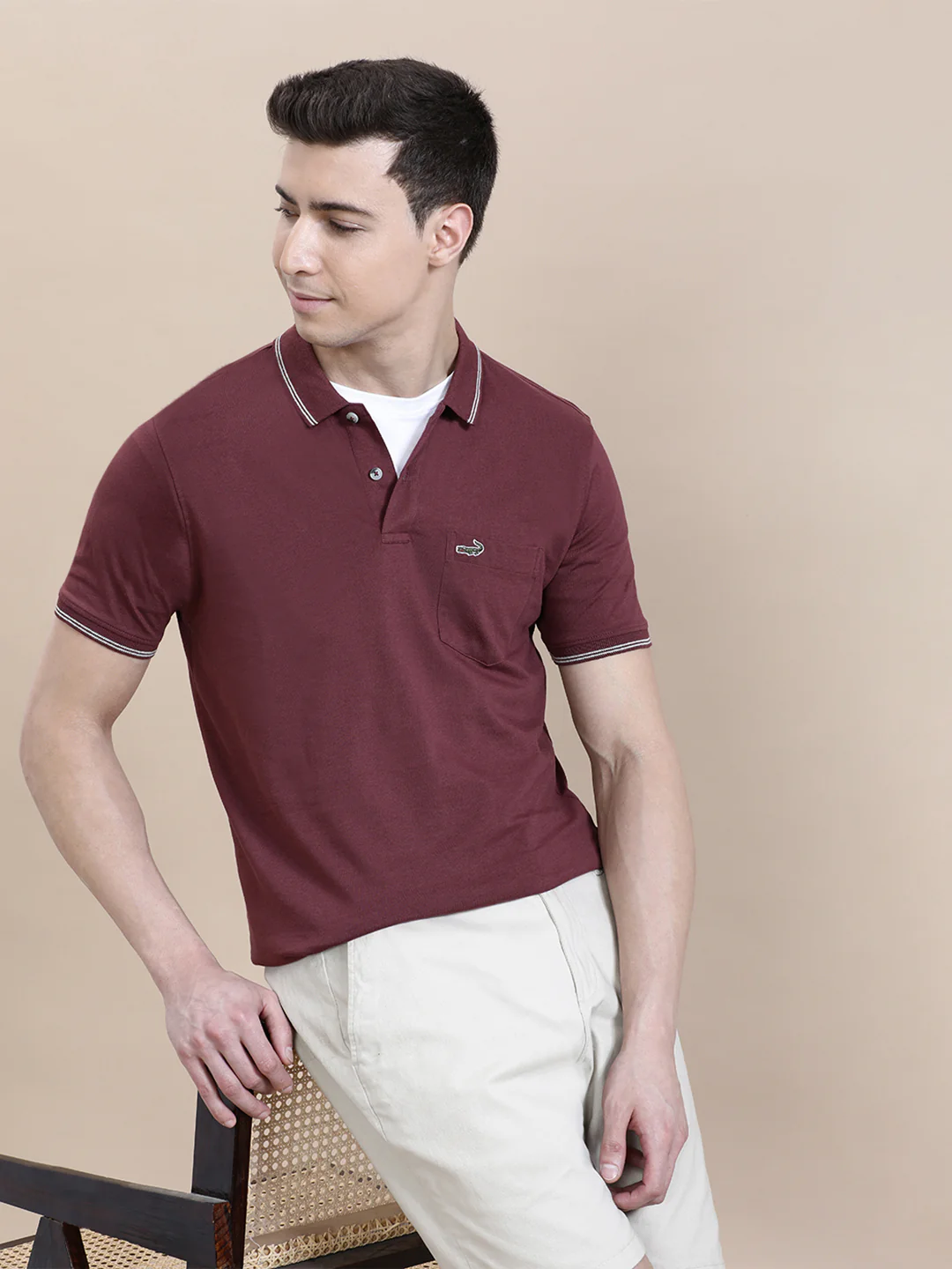 Maroon Solid Polo T-Shirt with Pocket