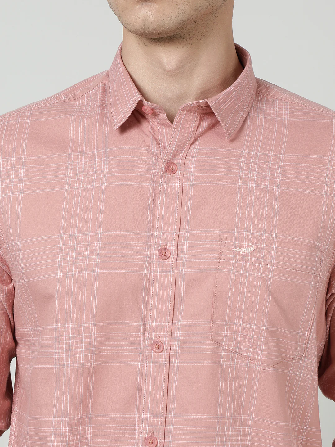 Peach Checked Full Sleeve 100% Cotton Shirt
