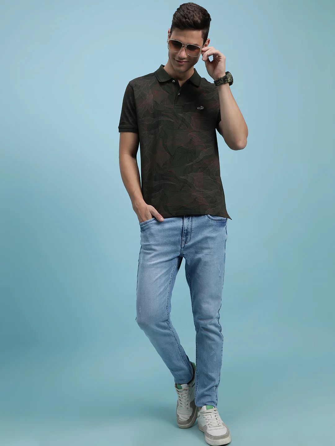 Ice Blue Solid Mid Rise Slim Tapered Jean