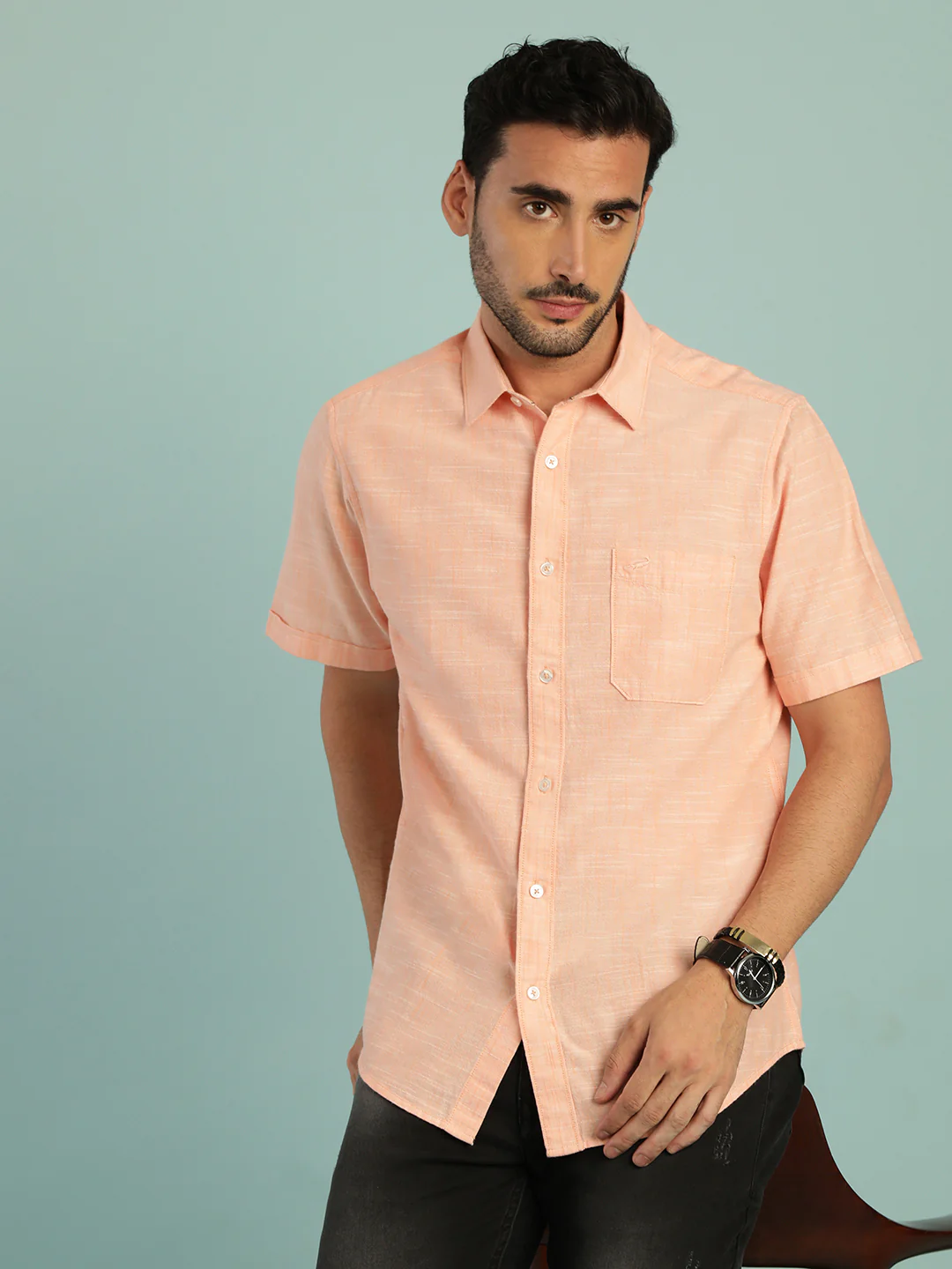Orange Solid Half Sleeve 100% Cotton Shirt