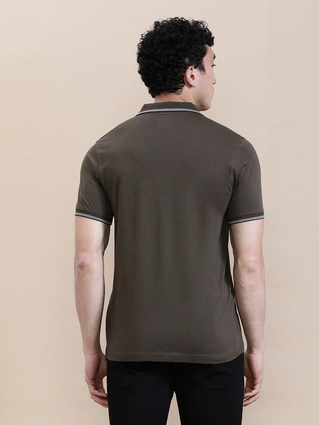 Dark Olive Green Solid Polo T-Shirt with Pocket