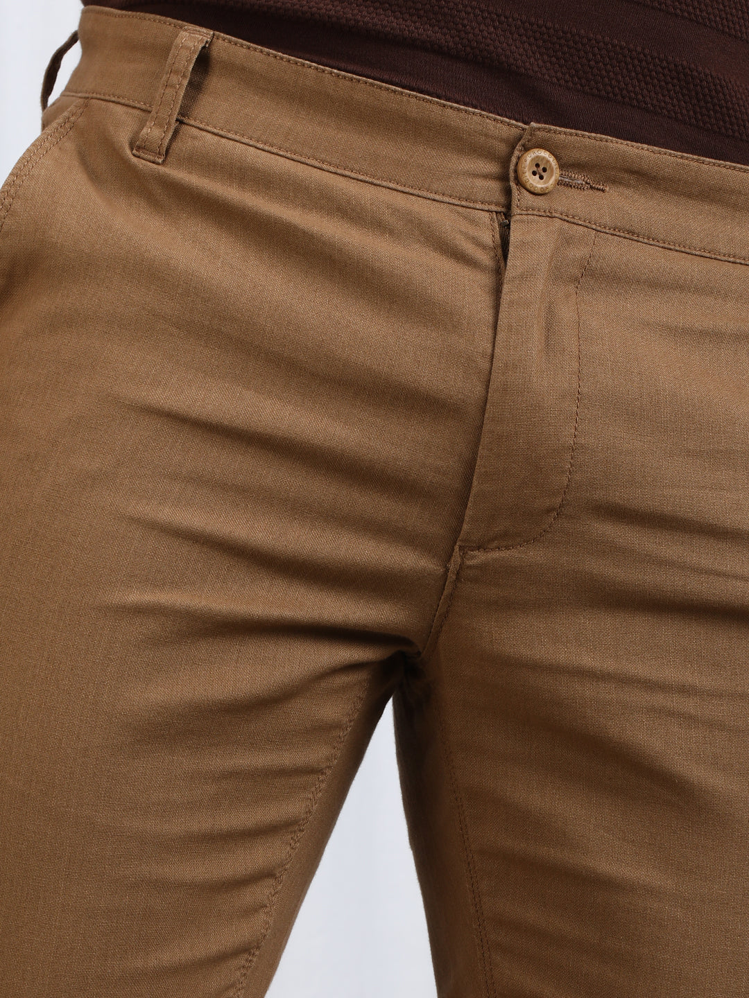 Brown Solid Slim Fit Casual Trouser