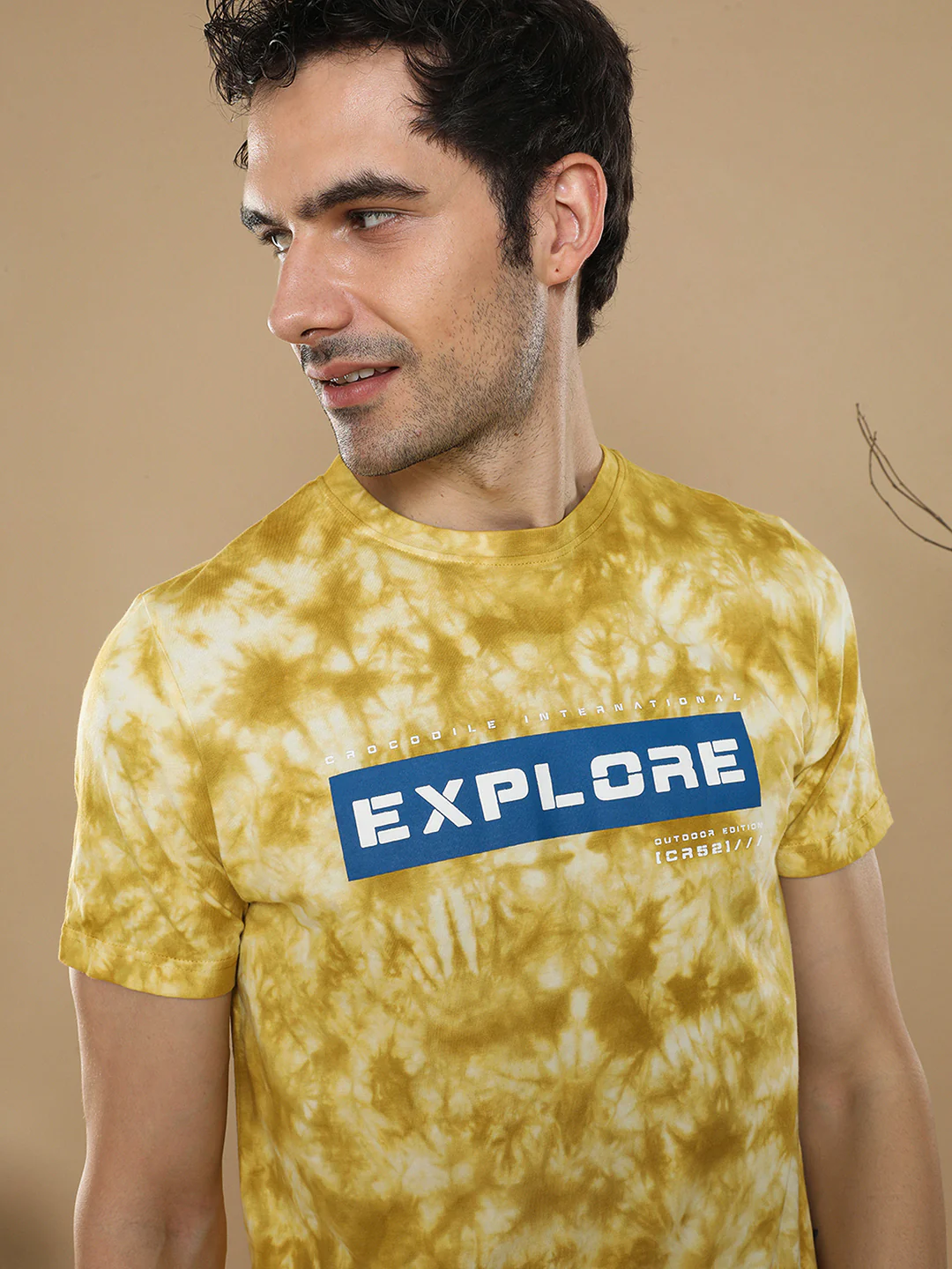 Tie Dye T-Shirt With Chest Print In Lime Green