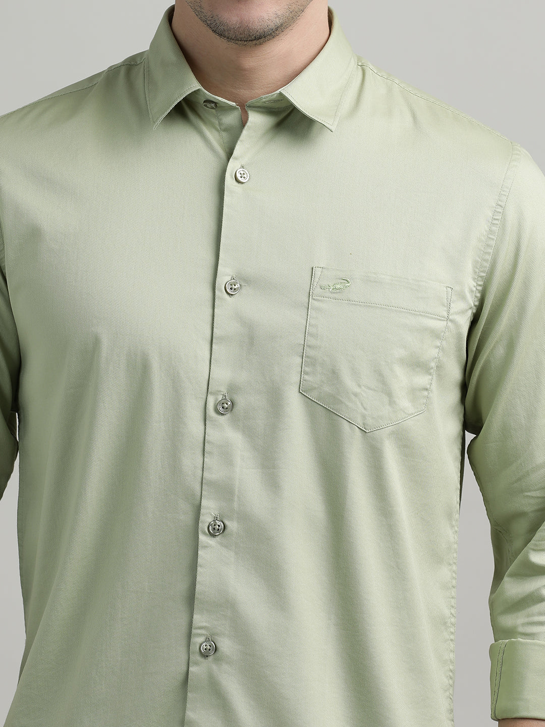 Solid Full Sleeve Green Casual Shirt