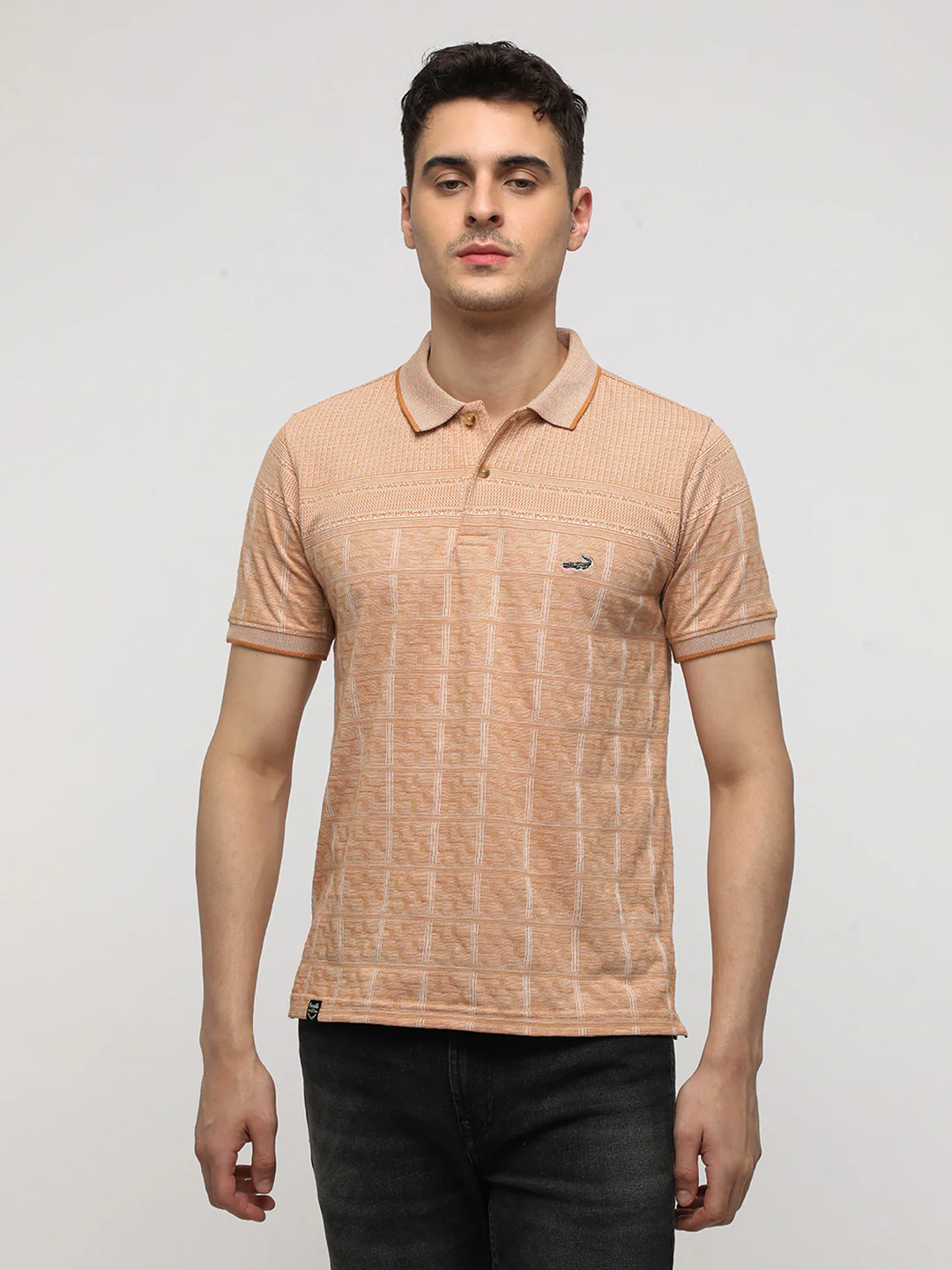 Electronic Jaquard Striper Polo T-Shirt in Teal