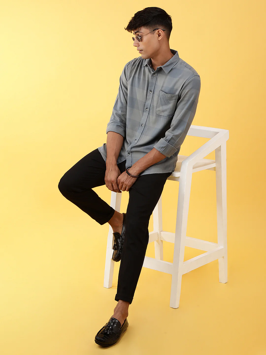 Grey Checked Full Sleeve Shirt