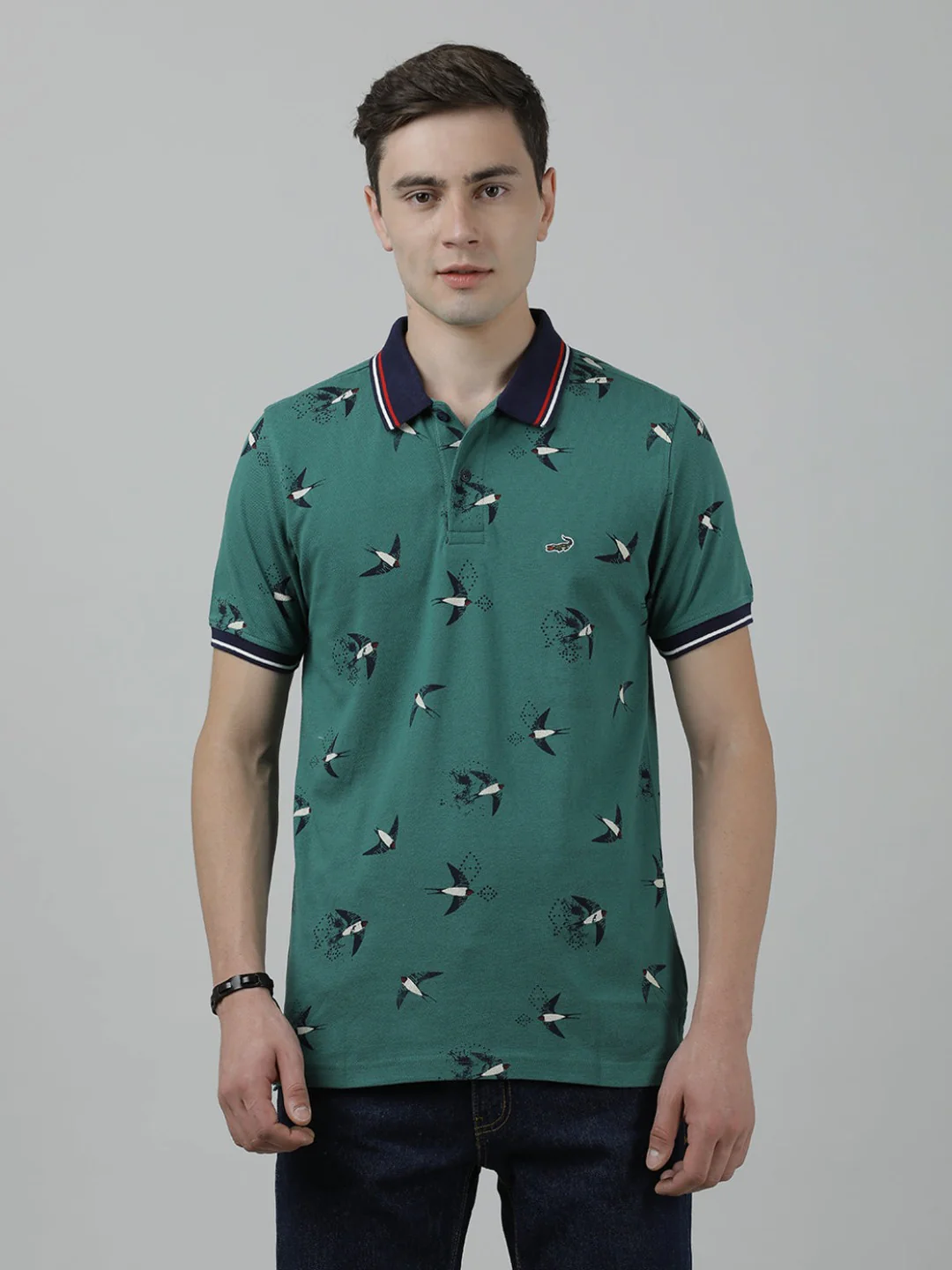 Printed Casual Polo T-Shirt Green