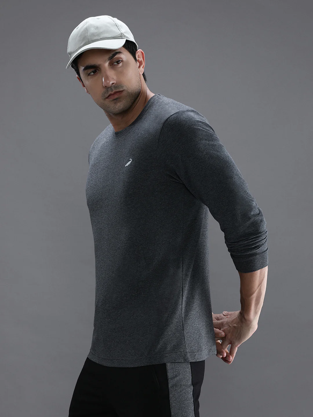 Casual Charcoal Melange Grey Solid T-Shirt