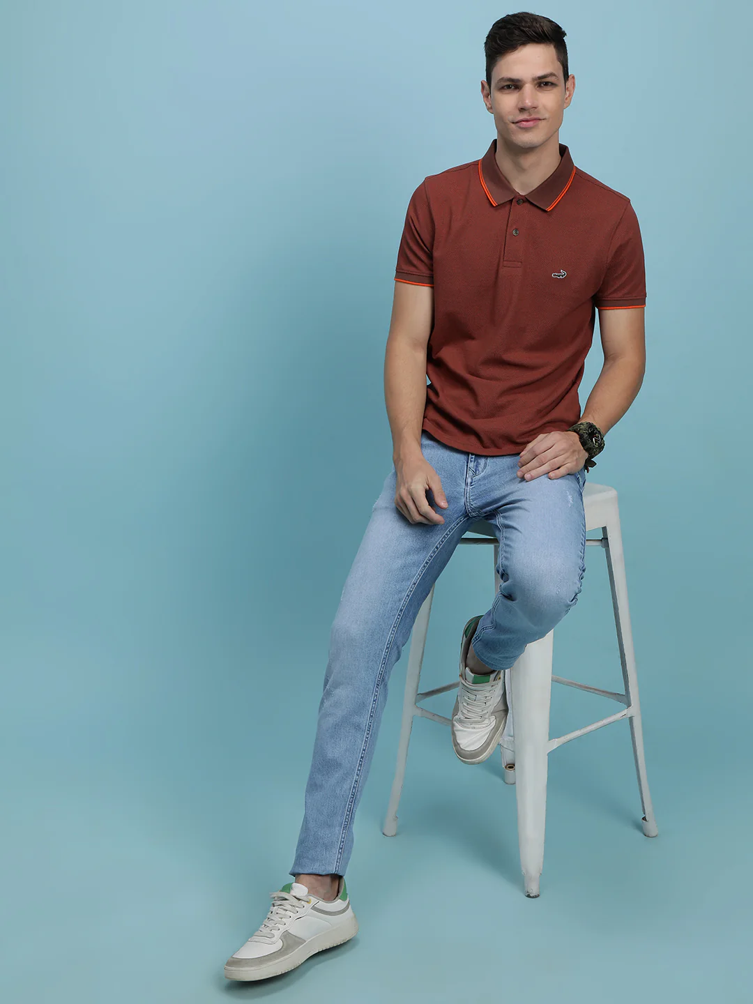 Casual Polo T-Shirt Brown Printed