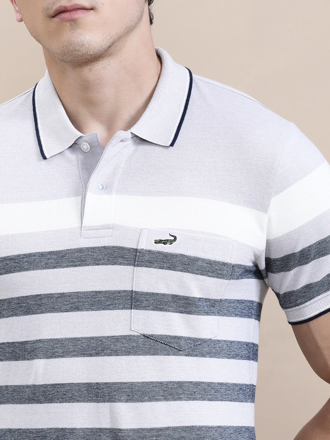 Birdseye Eng Stripe Slim Fit Polo