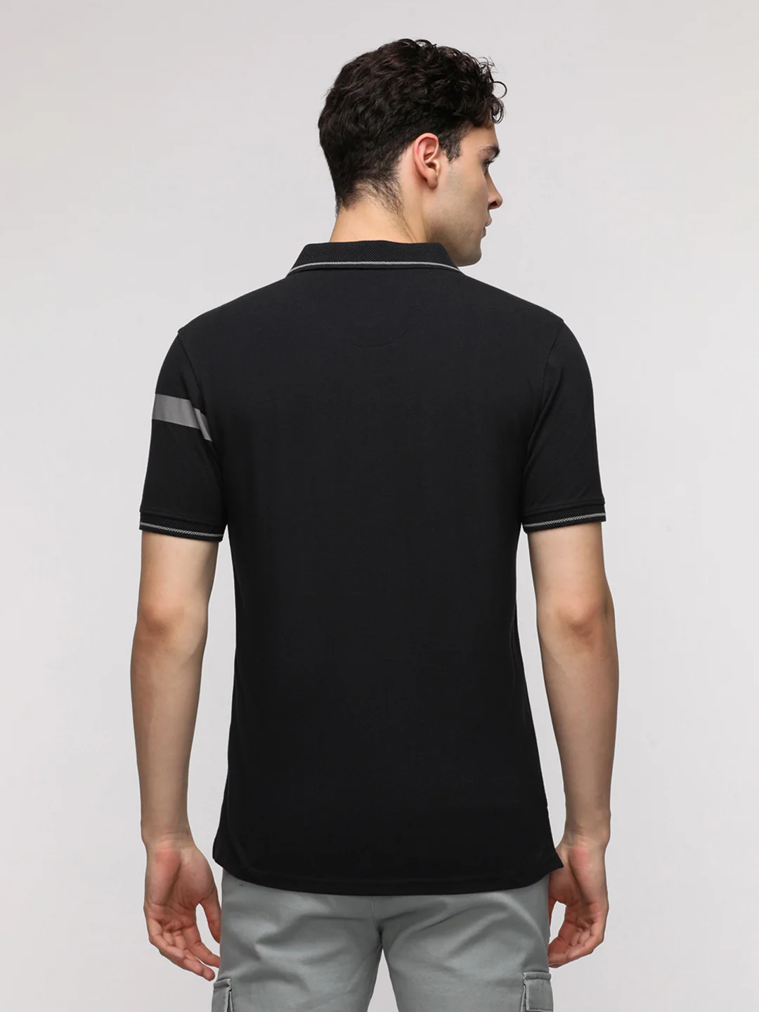 Placement Stripe Printed Polo T-Shirt in Jet Black
