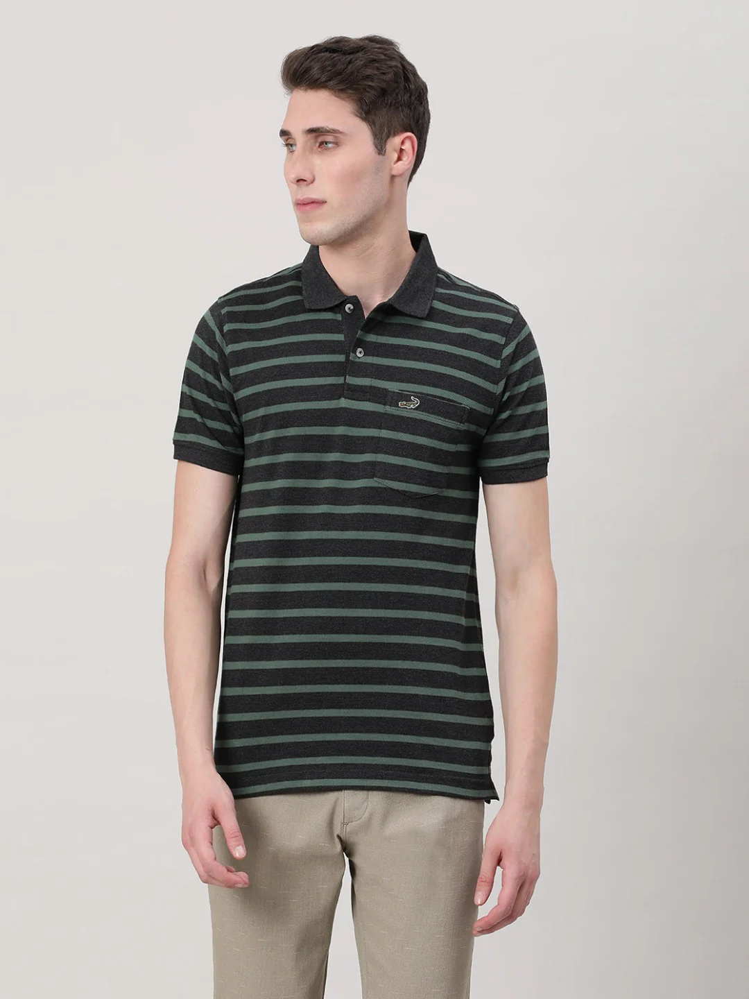 Striped Green Casual Polo T-Shirt