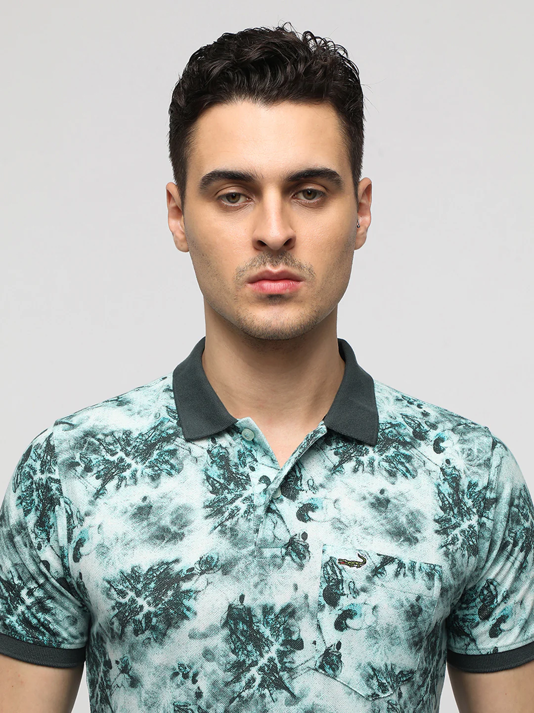 Digital Abstract forest Printed Polo T-Shirt in Turquoise Blue