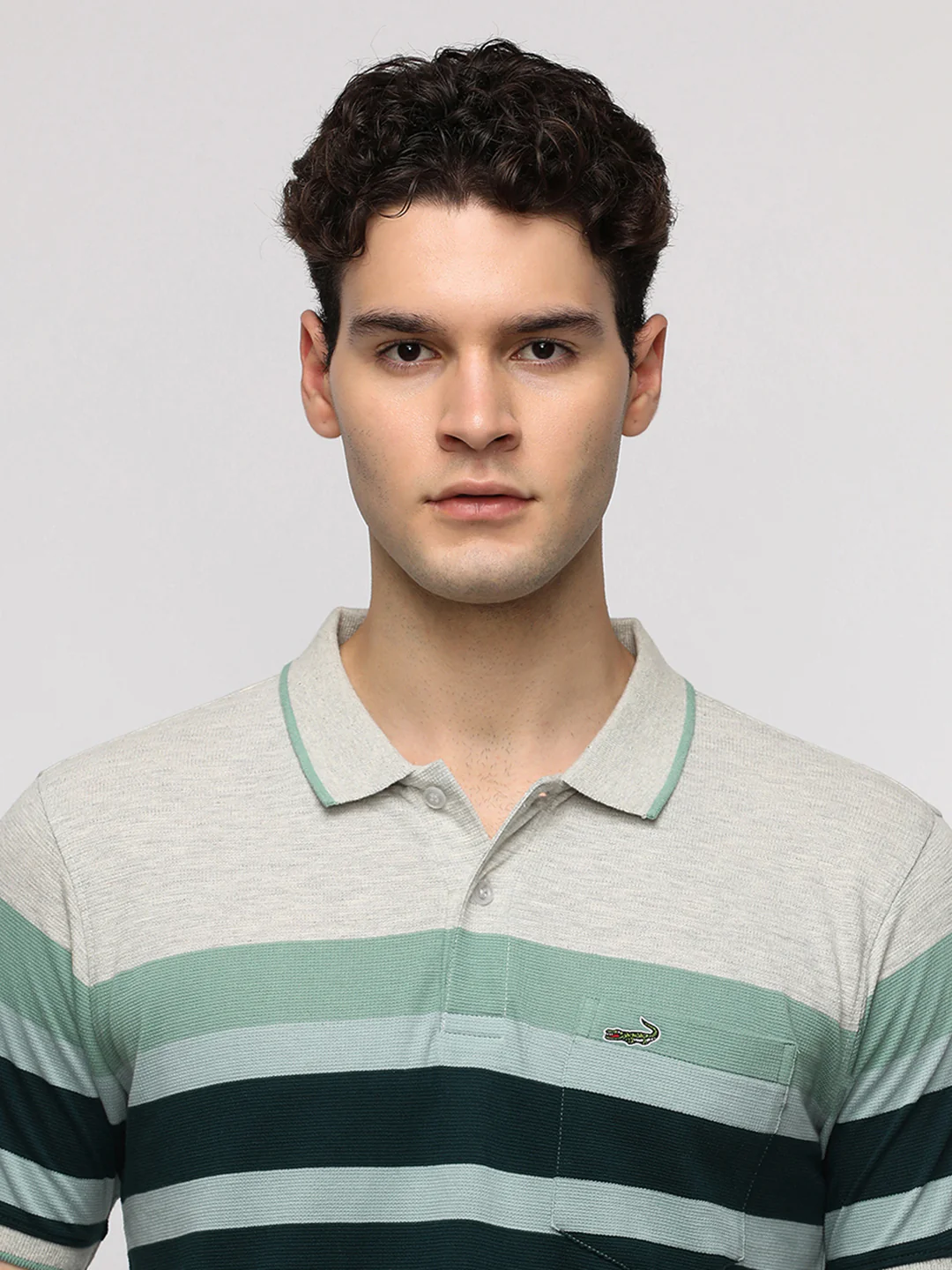Engineered Jaquard Striper Polo T-Shirt in Dark.Green