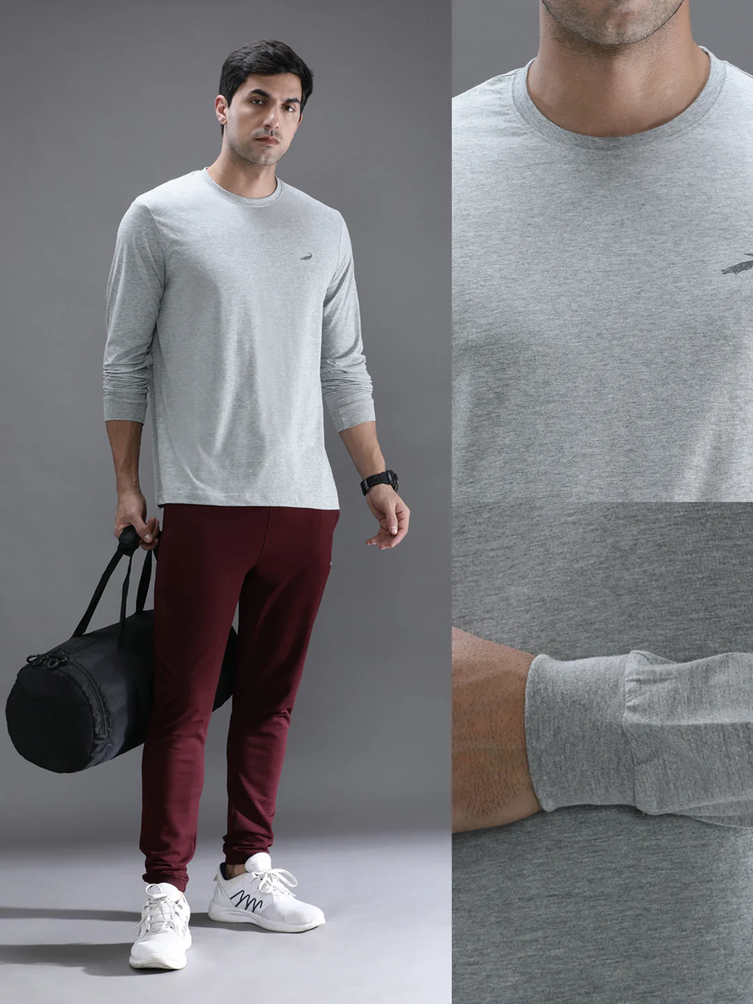 Casual Grey Melange Solid T-Shirt