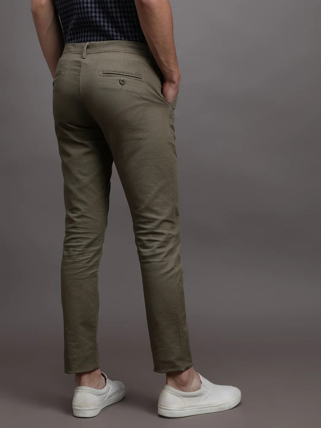Casual Olive Green Solid Slim Fit Trouser