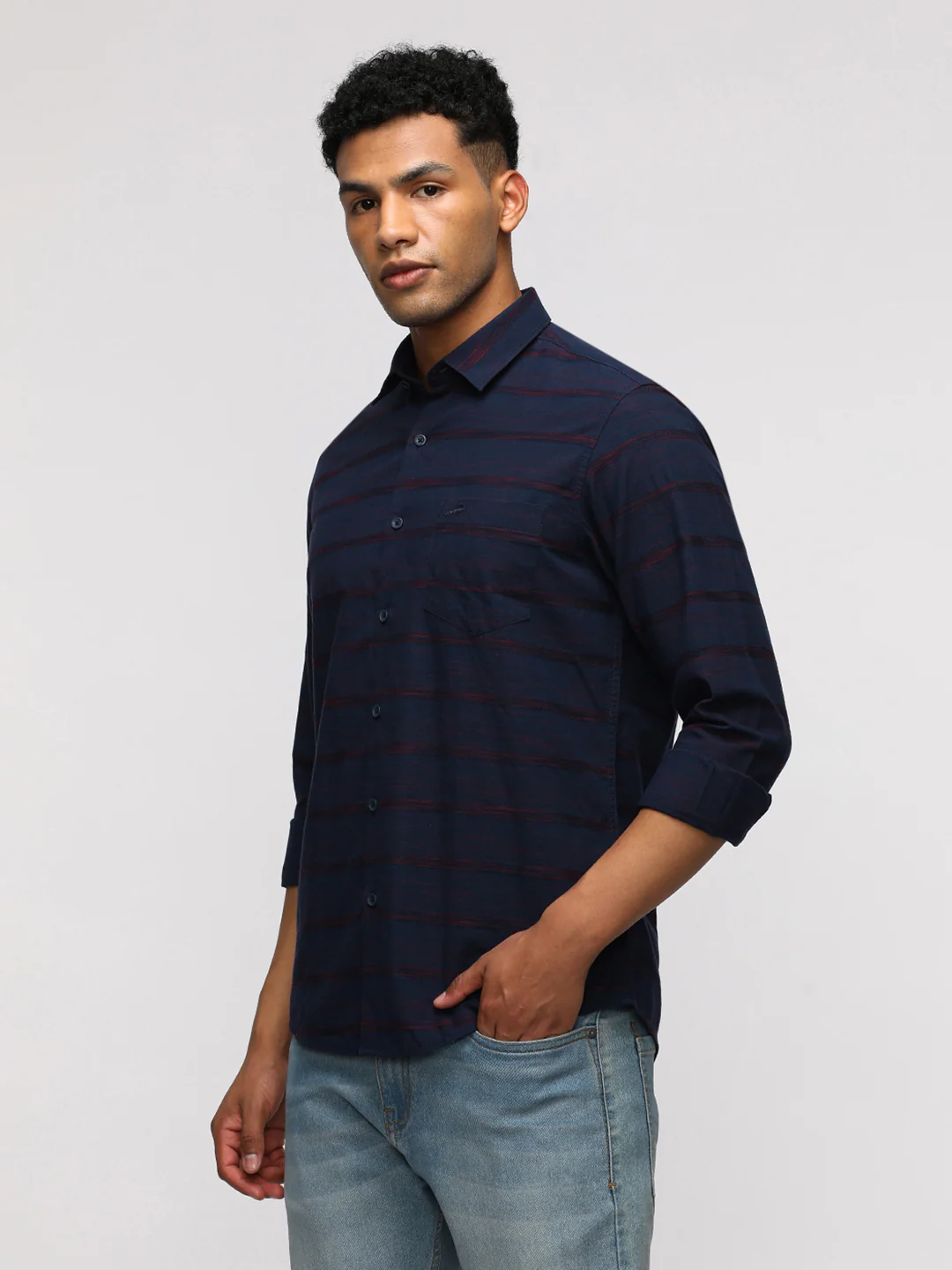 Comfort Fit Sport Navy Striped Shirt for Stylish Wear