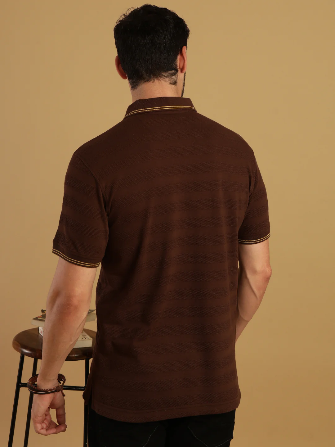Striped Brown Casual Polo T-Shirt